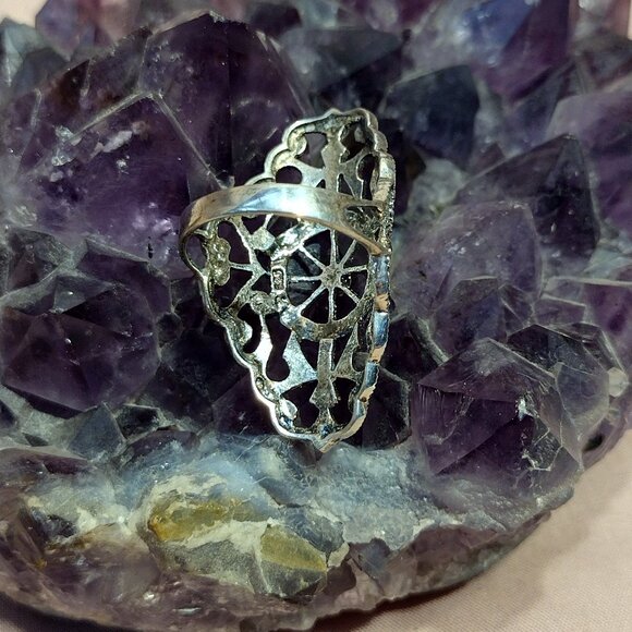 Sterling Silver Marcasite Filigree Ring - Picture 6 of 10